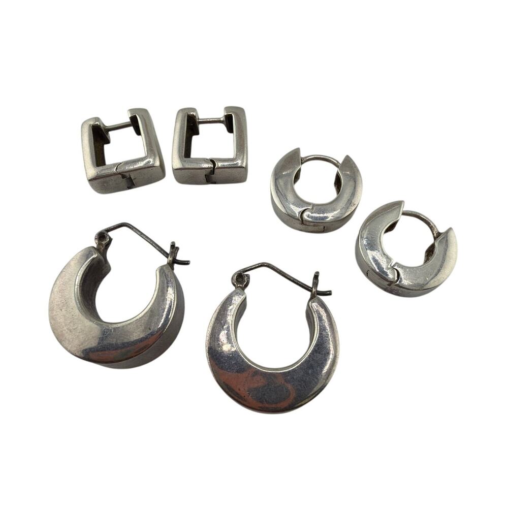 SKU 0082 Vintage Minimalist Square Sterling Silver Huggie Hoop Earrings
